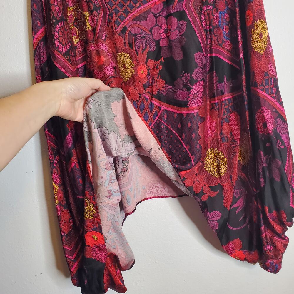 Boho Baggy Statement Garden Floral Top Vivid Dramatic Oversized Sleeves Natori - Picture 8 of 11